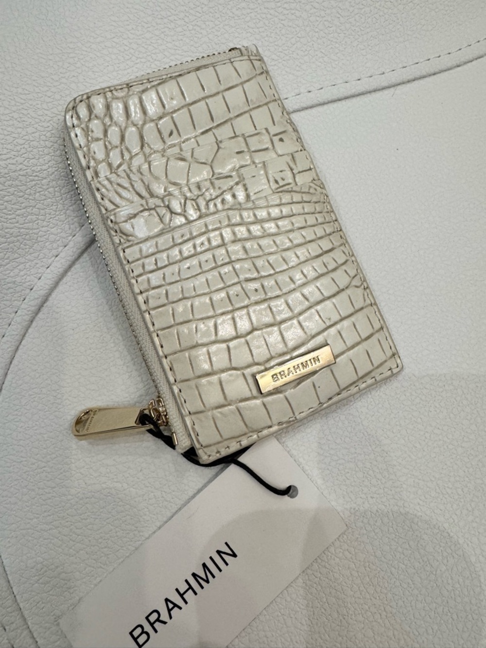 🌸✨NWT Brahmin Cream & Gold Croc-Embossed Leather Credit Card Wallet Coin Purse - Picture 2 of 5